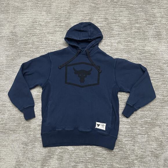 Under Armour Project Rock Hoodie Mens Large Navy Blood Sweat Respect Bull Logo - Picture 1 of 7